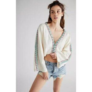 We the Free People Something Good Crochet Trim Button Up Crop Top